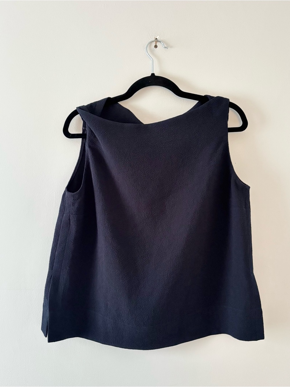 MM Lafleur Twist Strap Sleeveless Swing Blouse Tank Top Side Slit Navy Blue